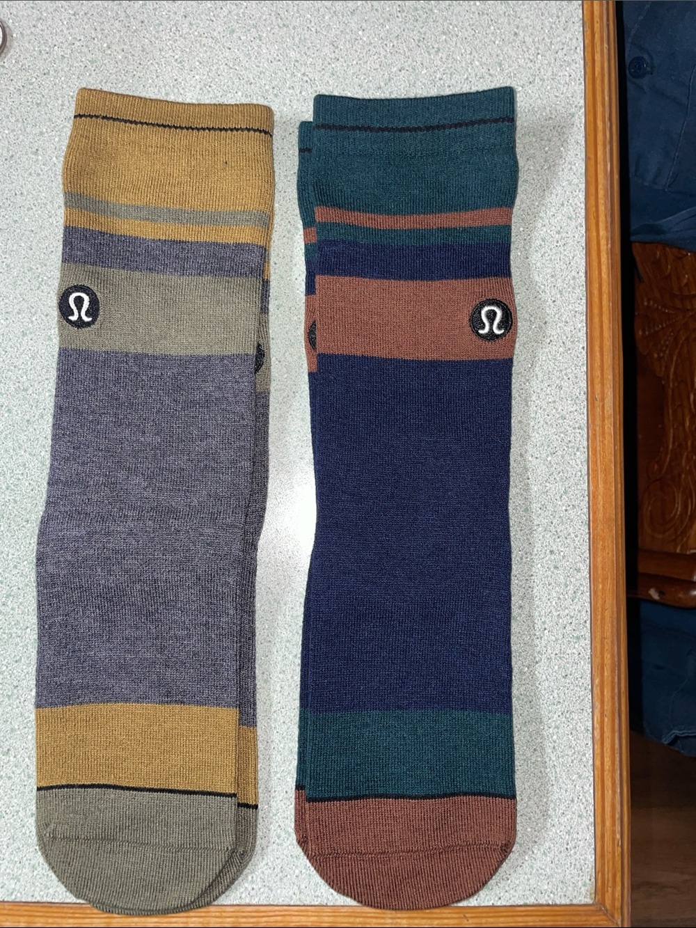 Lululemon Merino Wool Crew Socks Stripe Medium 2 Pair Athleisure Classic NEW,M/L